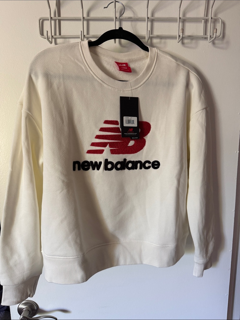 New Balance Off-White Crewneck Sweatshirt with Red Logo